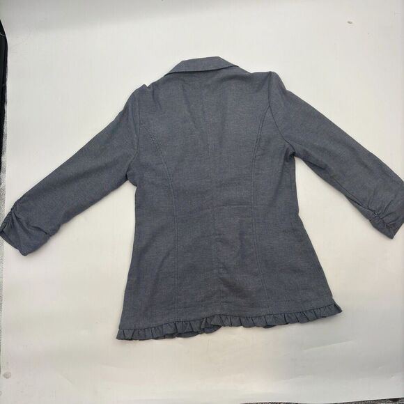 maurices Cotton Denim Blue  Blazer Cotton With Ruche Sleeves  2 Front Pocket Med - Picture 6 of 15